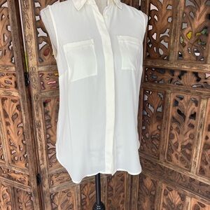 Talbots Cream Button Down Sleeveless Blouse